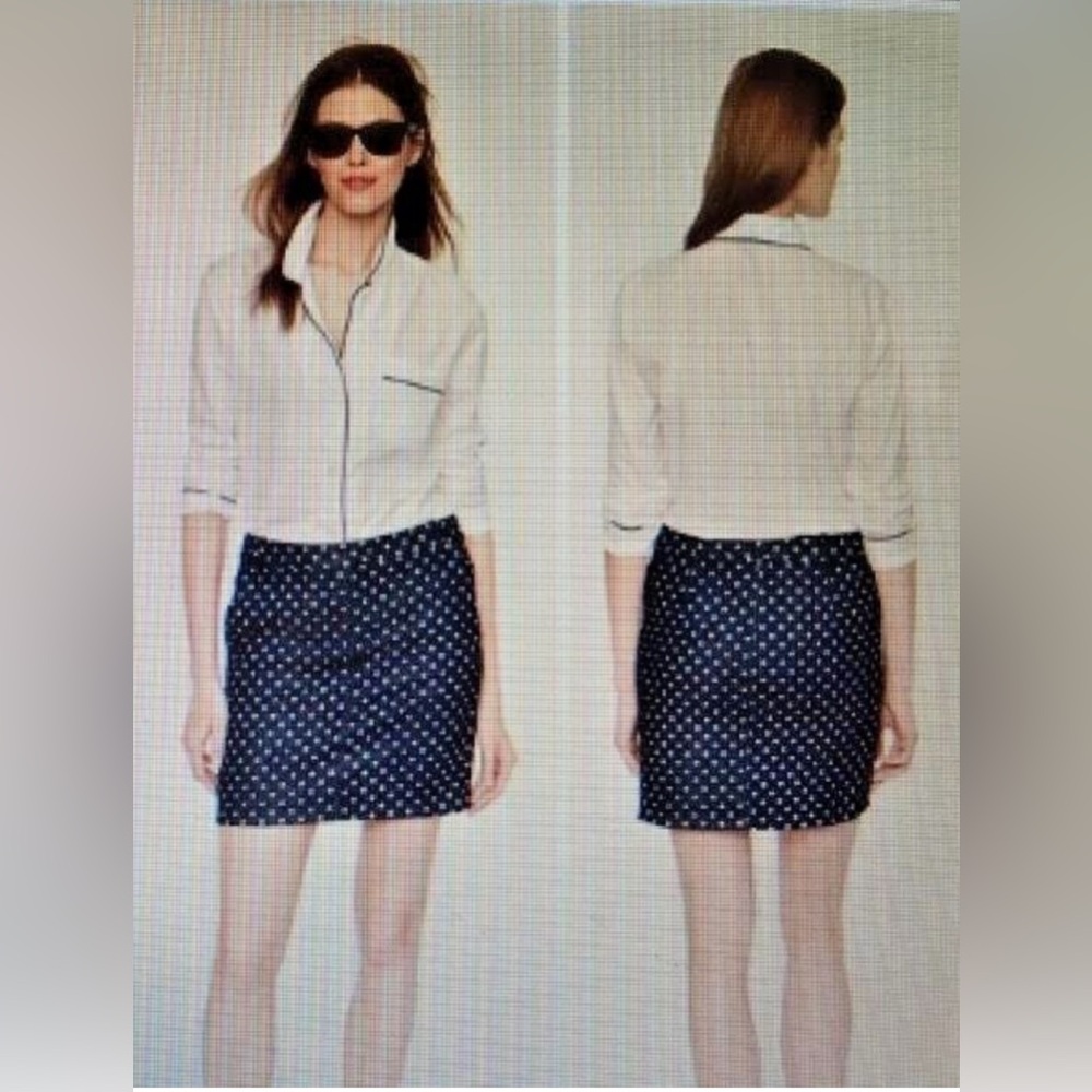 J Crew Sidewalk Blue & White Polkadot Linen Skirt, Size 8